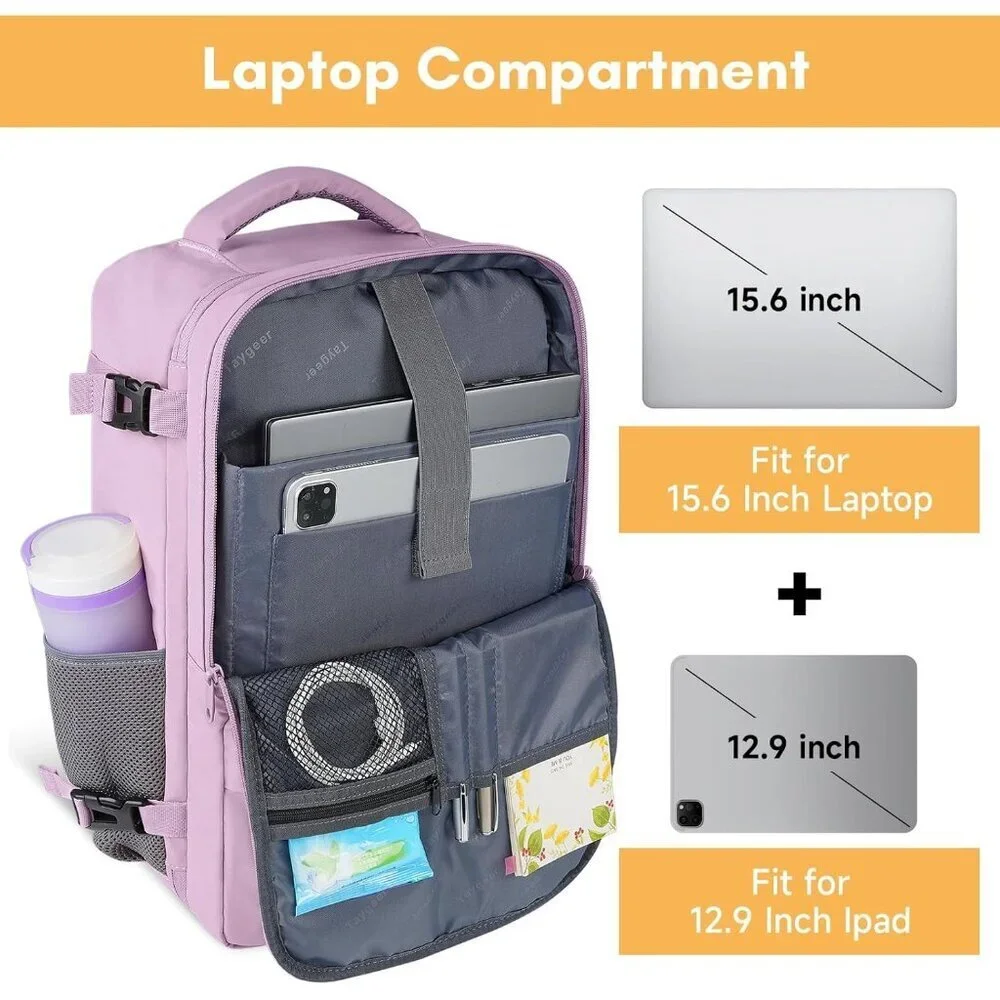 Travel Orchid Purple Backpack for Women Carry On Laptop Bag USB Port TSA Pouch